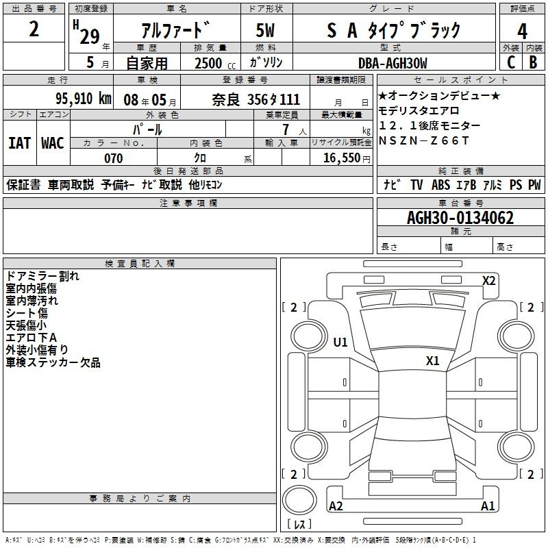 Аукционный лист TOYOTA ALPHARD 2017