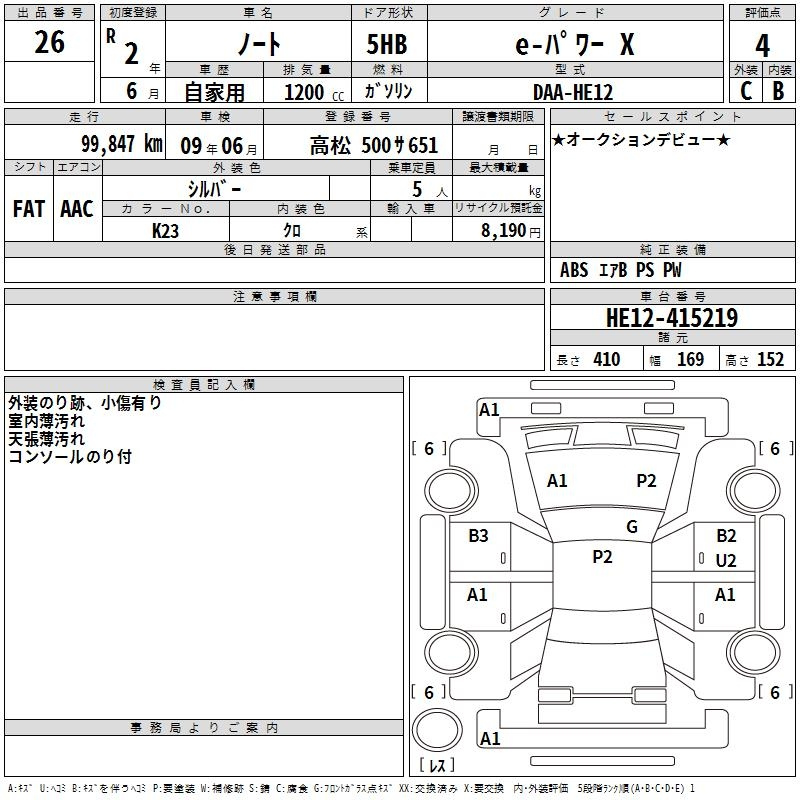 Аукционный лист NISSAN NOTE 2020