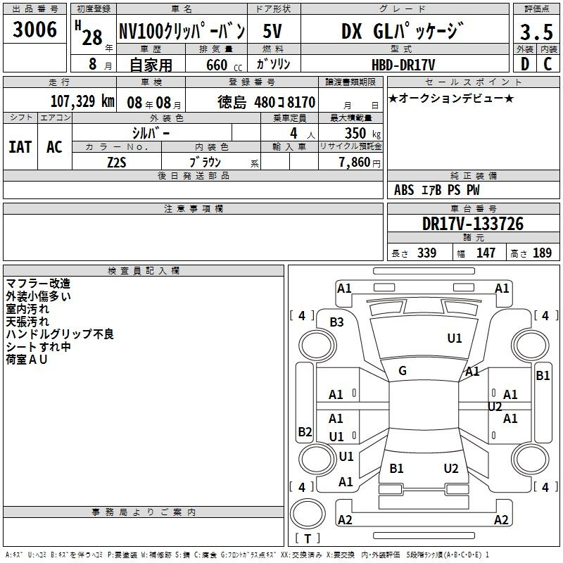 Аукционный лист NISSAN CLIPPER VAN 2016