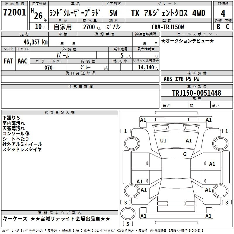 Аукционный лист TOYOTA LAND CRUISER PRADO 2014