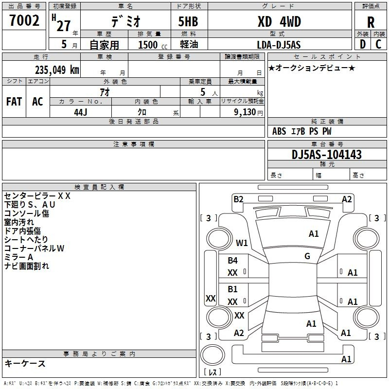 Аукционный лист MAZDA DEMIO 2015