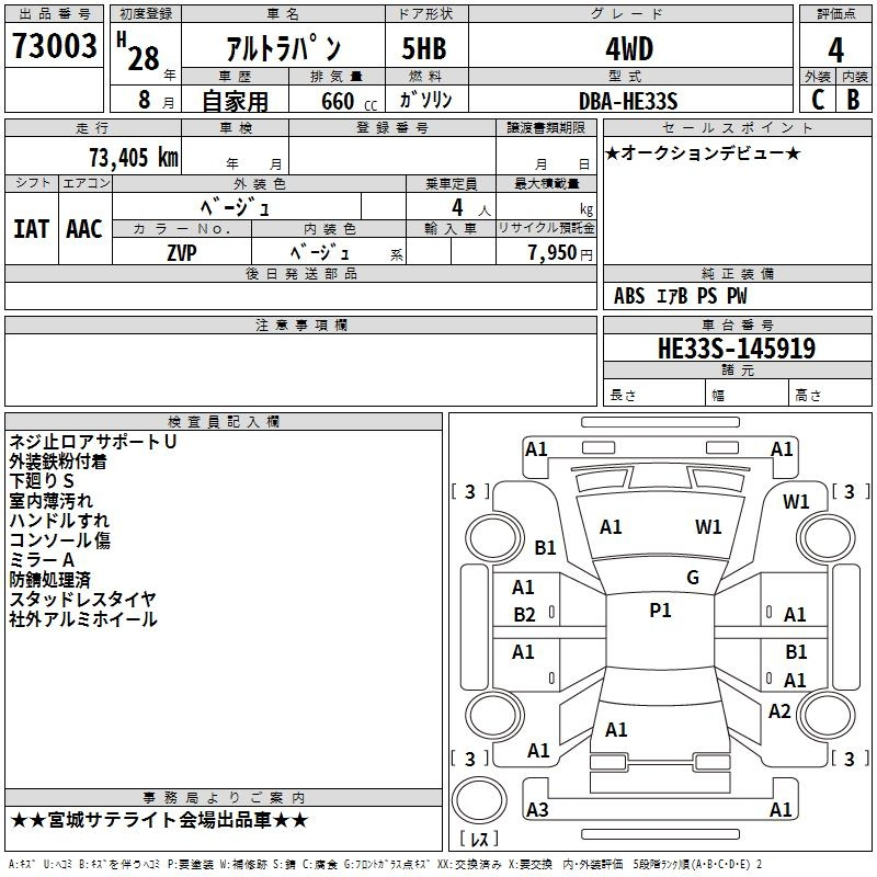 Аукционный лист SUZUKI ALTO LAPIN 2016