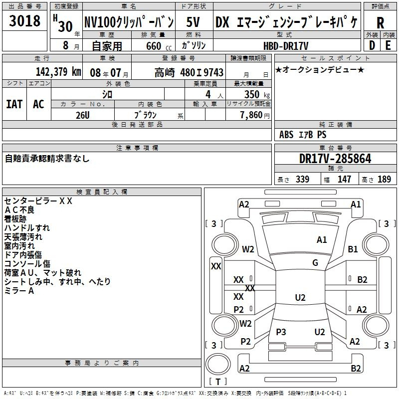 Аукционный лист NISSAN CLIPPER VAN 2018