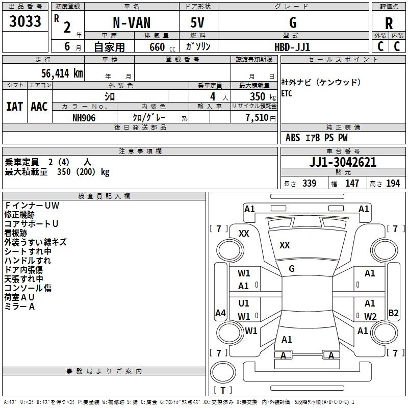 Аукционный лист HONDA N VAN 2020