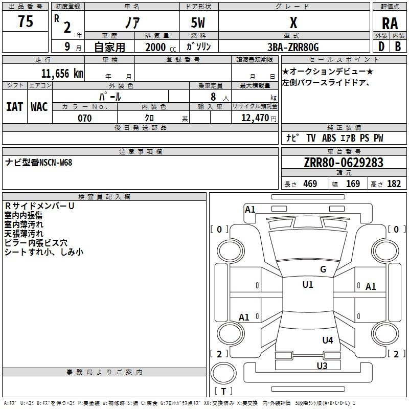 Аукционный лист TOYOTA NOAH 2020