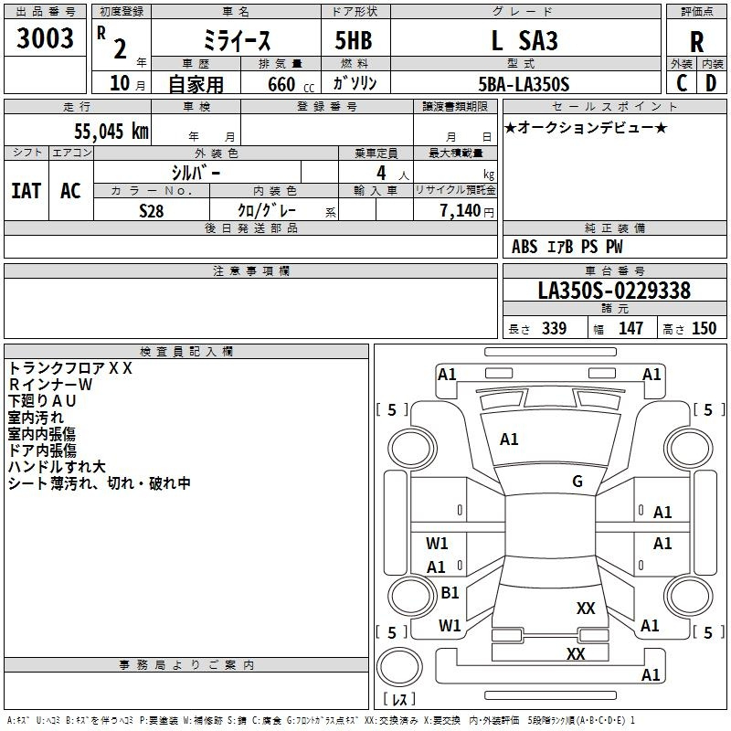 Аукционный лист DAIHATSU MIRA E S 2020