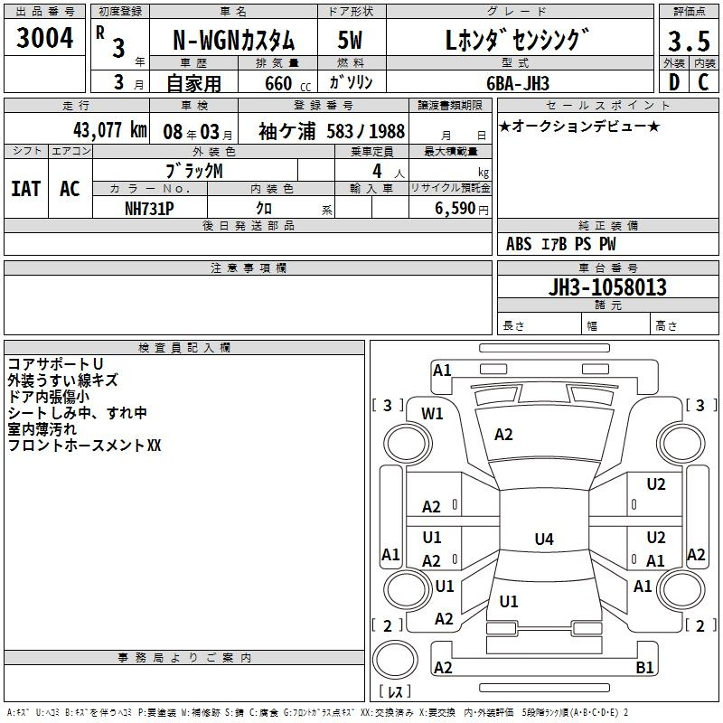 Аукционный лист HONDA N WGN 2021