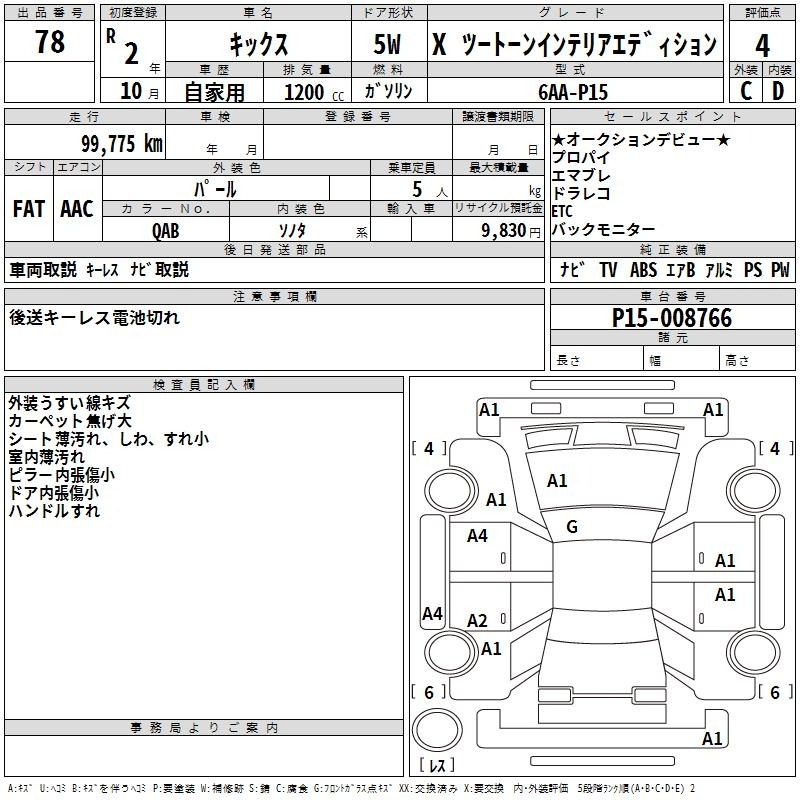Аукционный лист NISSAN KIX 2020