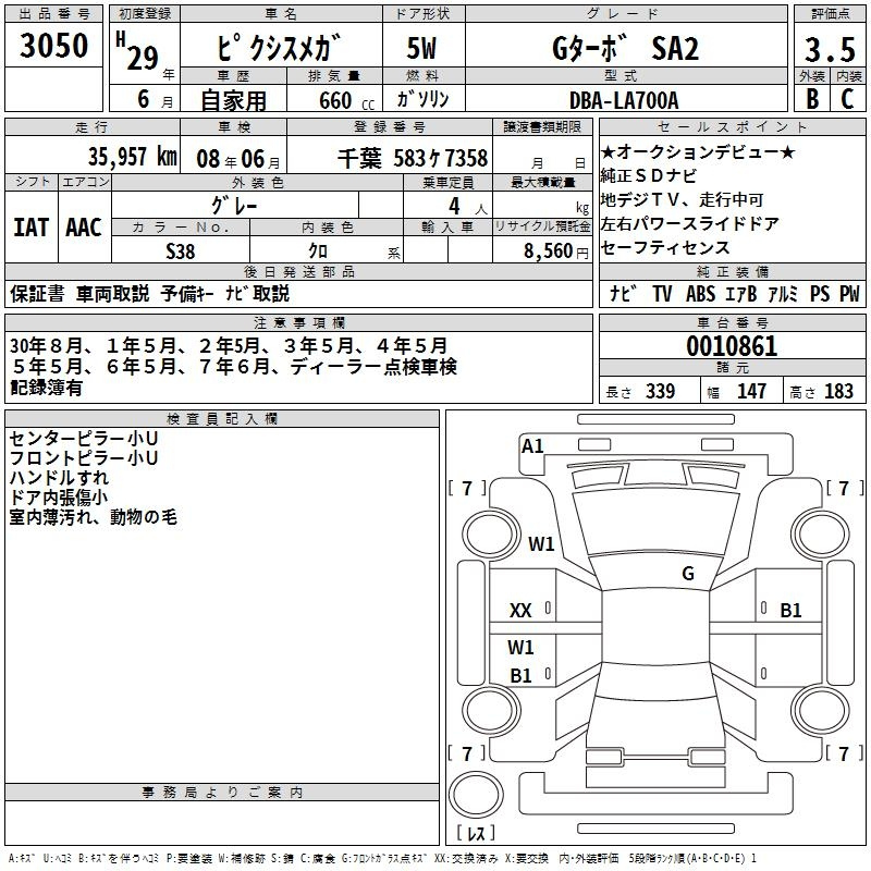 Аукционный лист TOYOTA PIXIS MEGA 2017