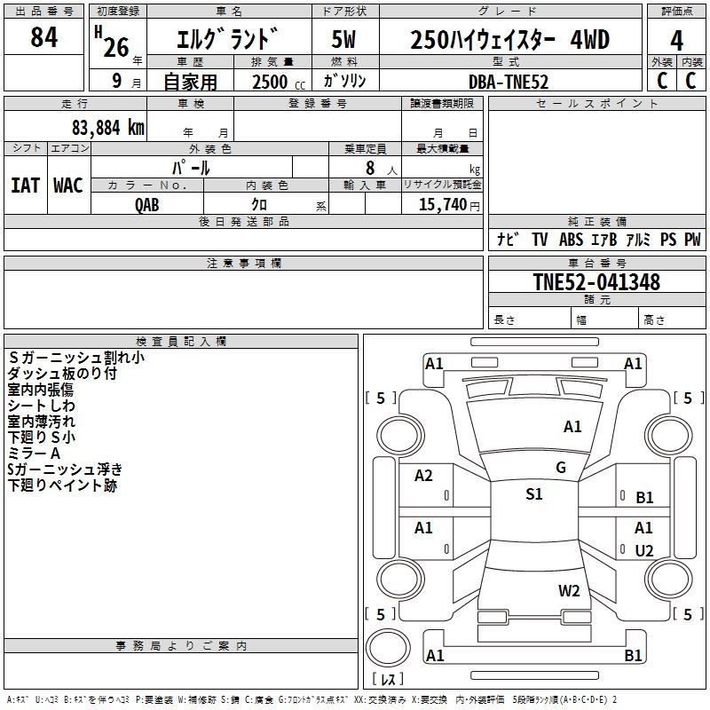Аукционный лист NISSAN ELGRAND 2014