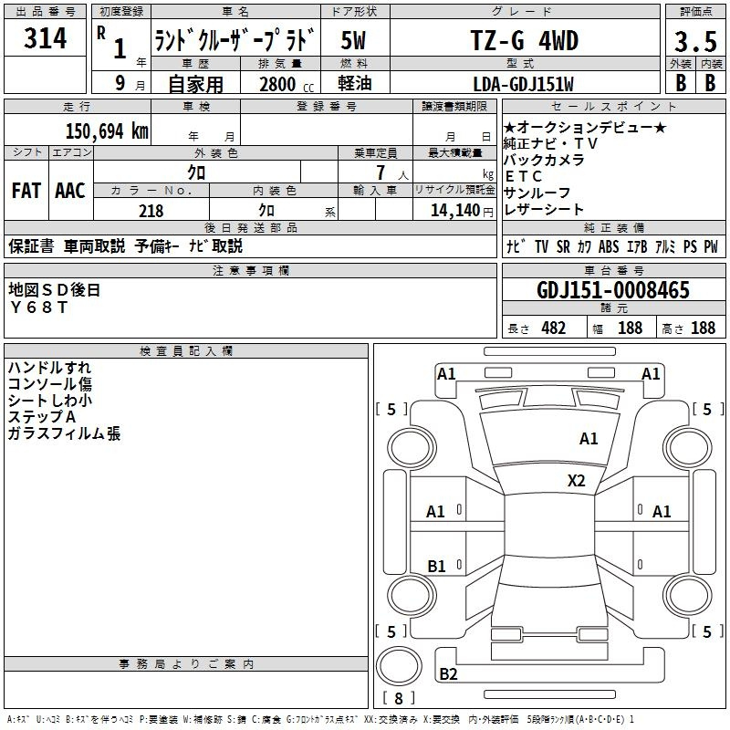Аукционный лист TOYOTA LAND CRUISER PRADO 2019