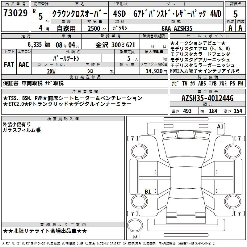 Аукционный лист TOYOTA CROWN CROSSOVER 2023