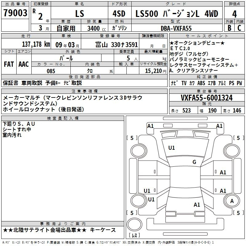 Аукционный лист LEXUS LS 2020