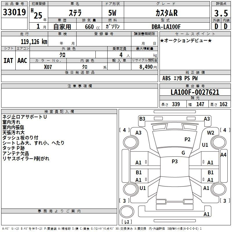 Аукционный лист SUBARU STELLA 2013