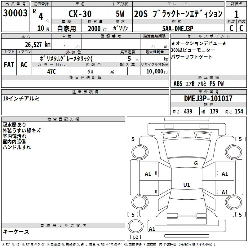 Аукционный лист MAZDA CX-30 2022