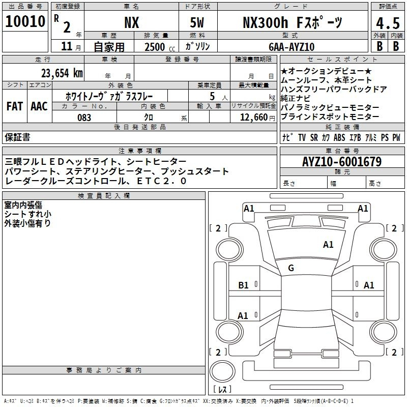 Аукционный лист LEXUS NX 2020