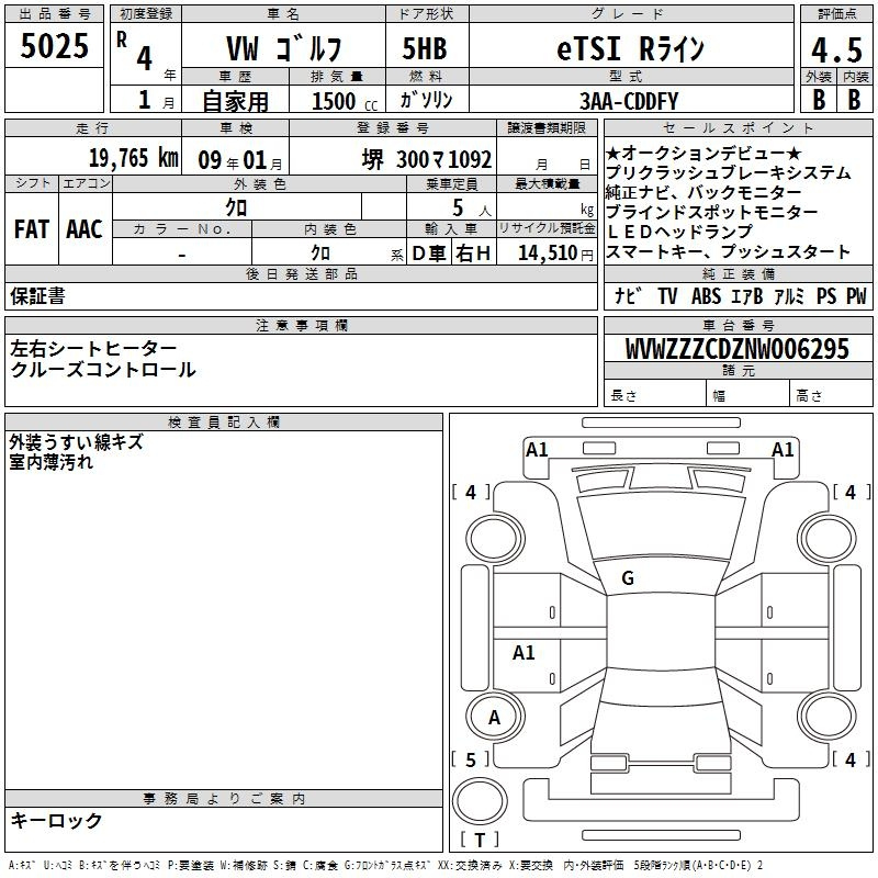 Аукционный лист VOLKSWAGEN GOLF 2022