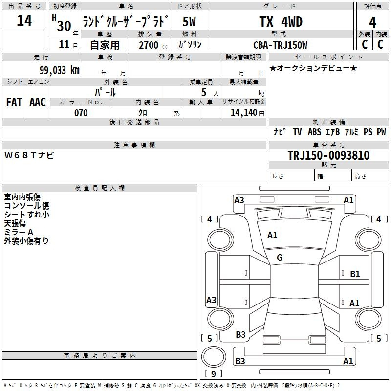 Аукционный лист TOYOTA LAND CRUISER PRADO 2018