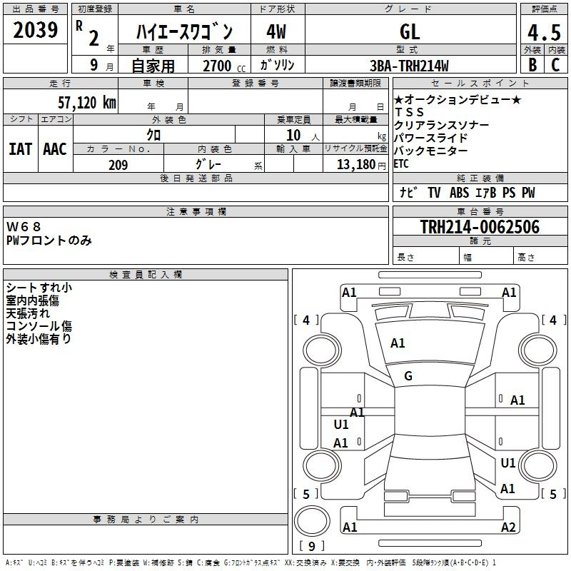 Аукционный лист TOYOTA HIACE 2020
