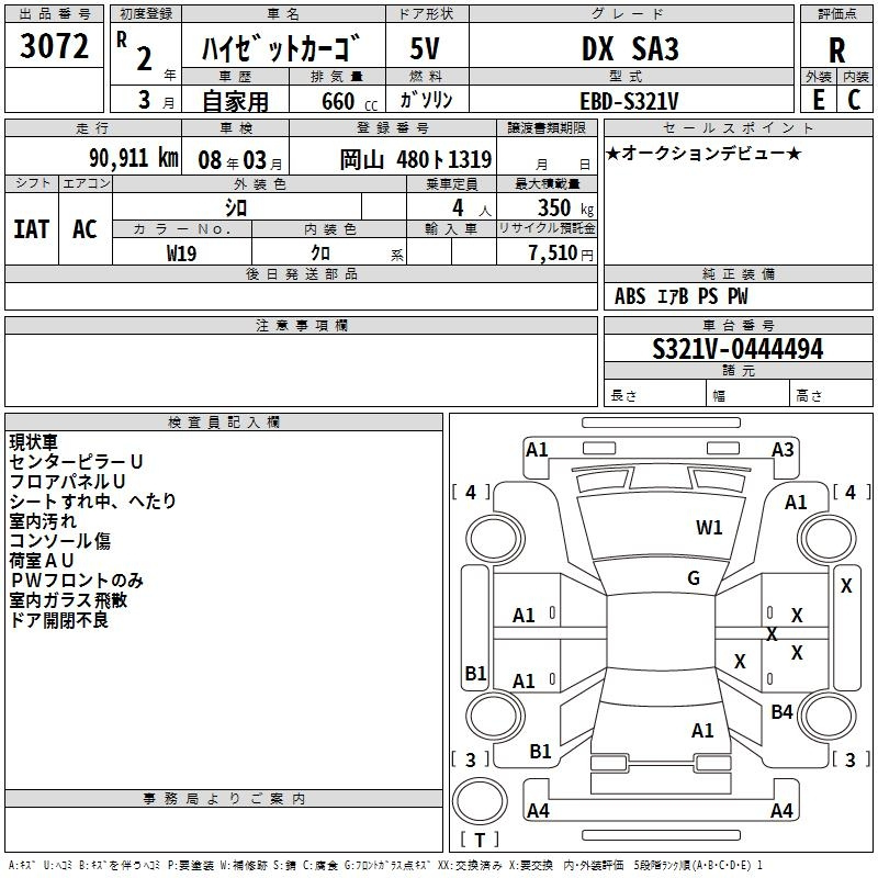 Аукционный лист DAIHATSU HIJET VAN 2020