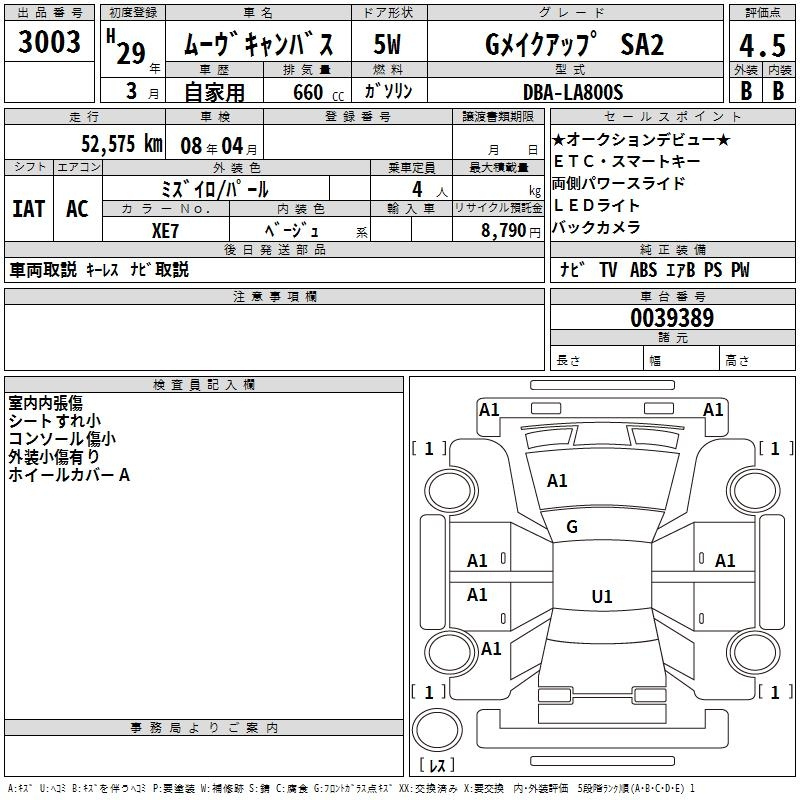 Аукционный лист DAIHATSU MOVE CANBUS 2017