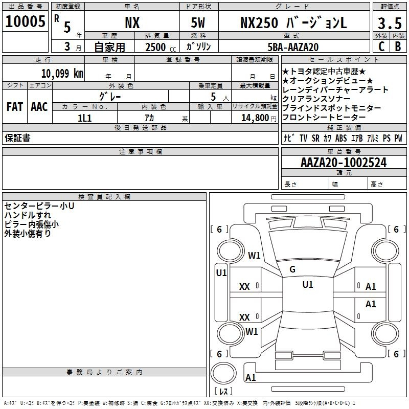 Аукционный лист LEXUS NX 2023