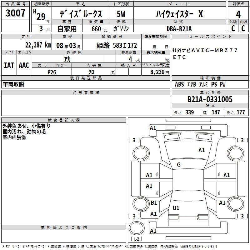 Аукционный лист NISSAN DAYZ ROOX 2017