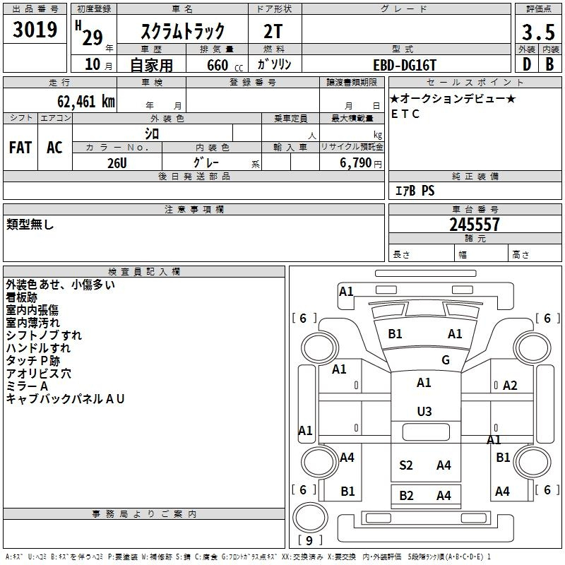 Аукционный лист MAZDA SCRUM TRUCK 2017