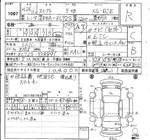 Аукционный лист SUZUKI SWIFT 2014