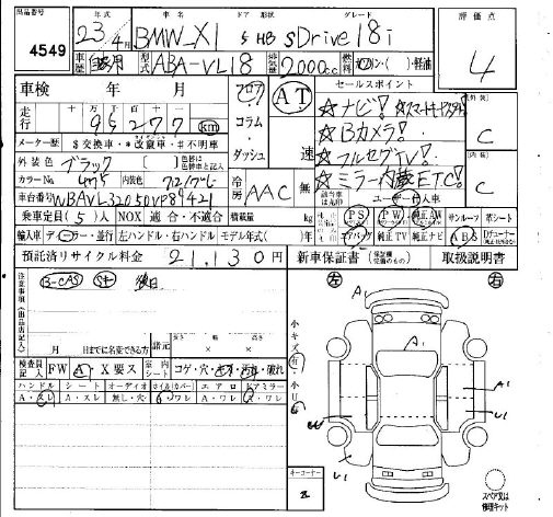 Аукционный лист BMW X1 2011