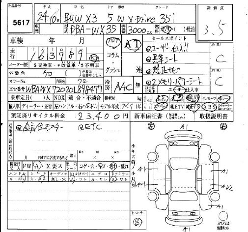 Аукционный лист BMW X3 2012