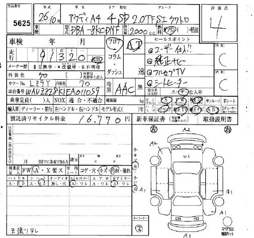 Аукционный лист AUDI A4 2014