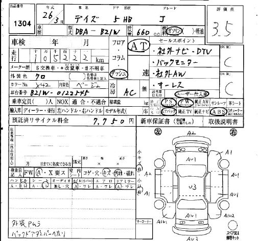 Аукционный лист NISSAN DAYZ 2014