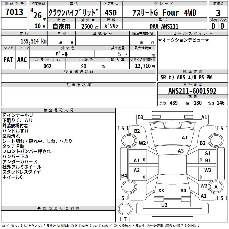 Аукционный лист TOYOTA CROWN 2014