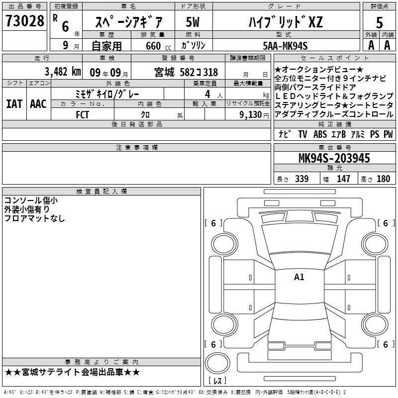 Аукционный лист SUZUKI SPACIA GEAR 2024