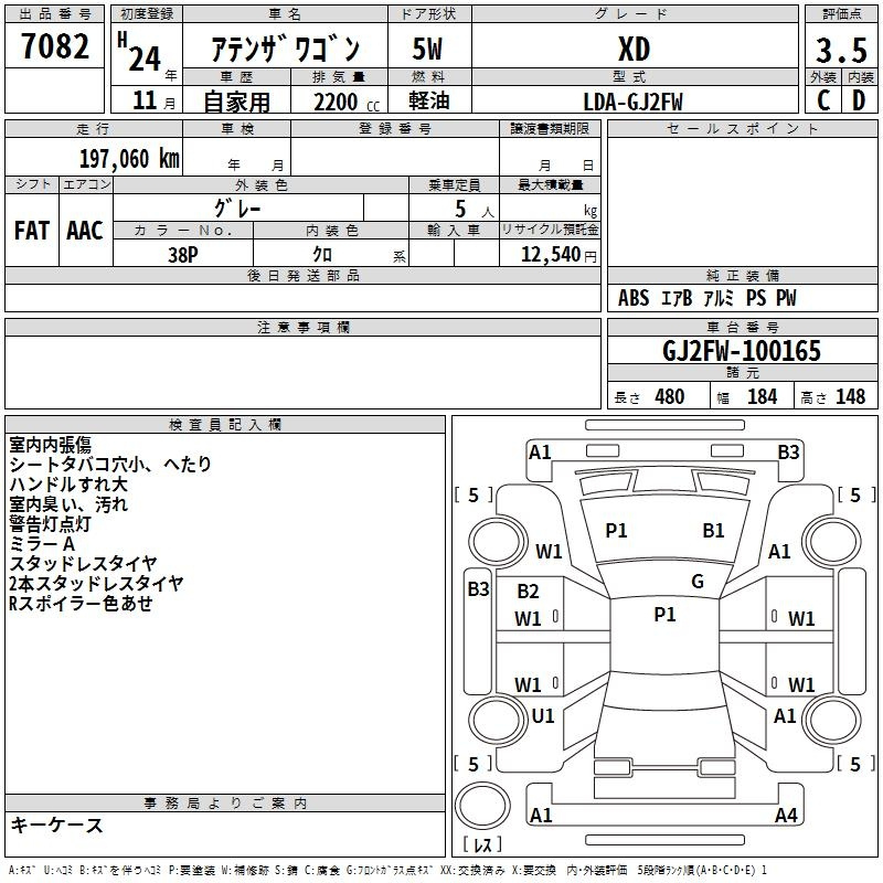 Аукционный лист MAZDA ATENZA WAGON 2012