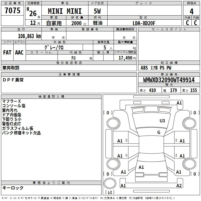 Аукционный лист BMW MINI 2014
