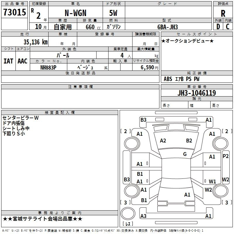 Аукционный лист HONDA N WGN 2020