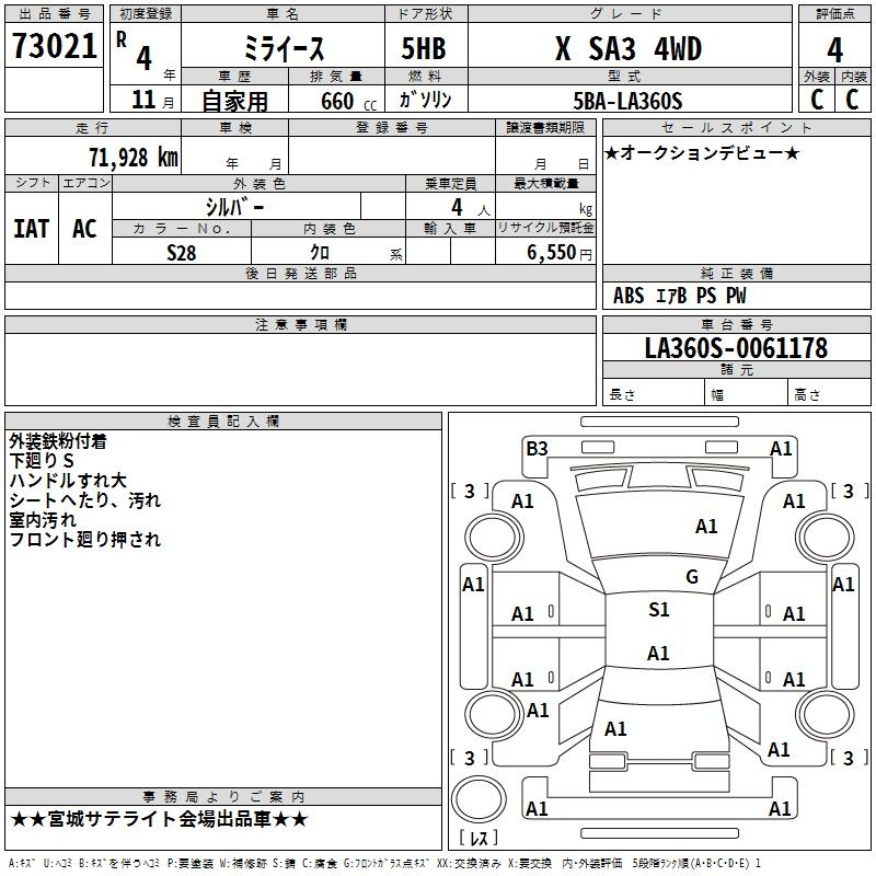Аукционный лист DAIHATSU MIRA E S 2022