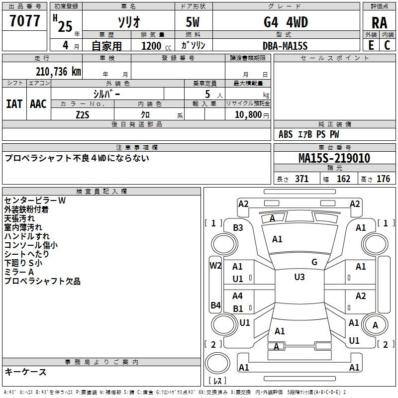 Аукционный лист SUZUKI SOLIO 2013