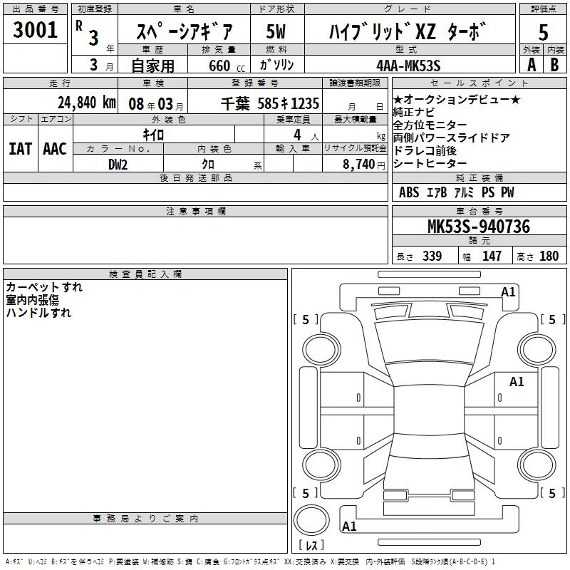 Аукционный лист SUZUKI SPACIA GEAR 2021