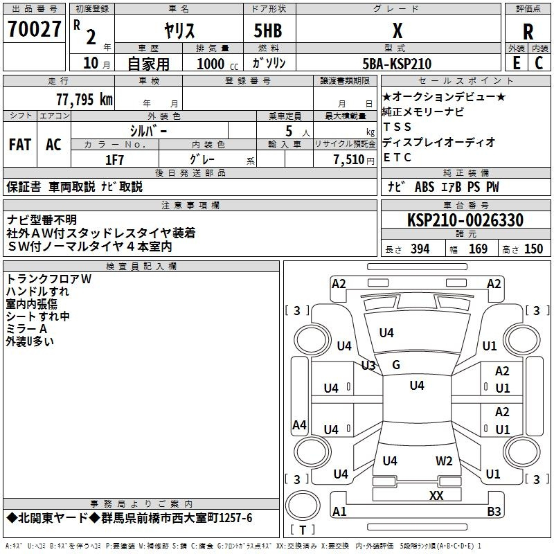 Аукционный лист TOYOTA YARIS 2020