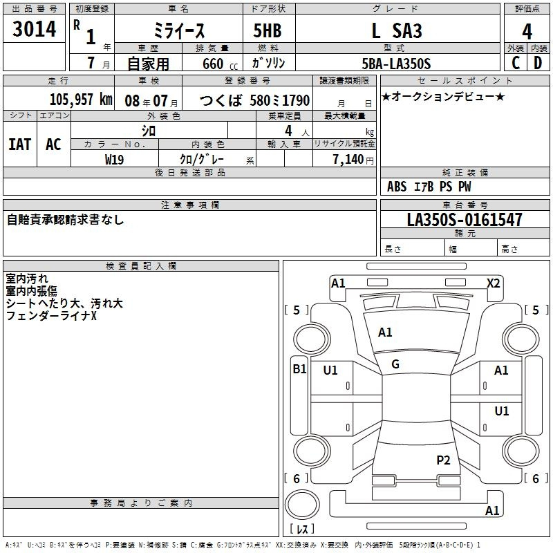 Аукционный лист DAIHATSU MIRA E S 2019