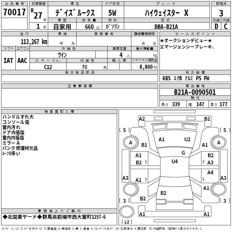 Аукционный лист NISSAN DAYZ ROOX 2015