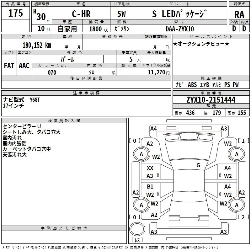 Аукционный лист TOYOTA C-HR 2018