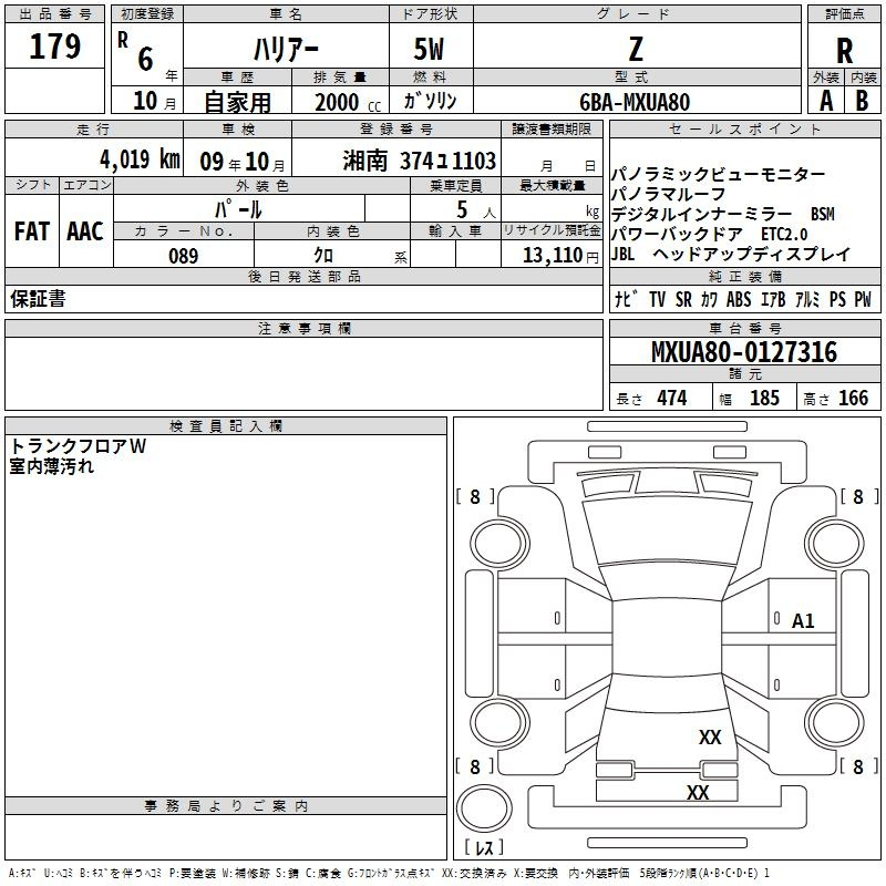 Аукционный лист TOYOTA HARRIER 2024