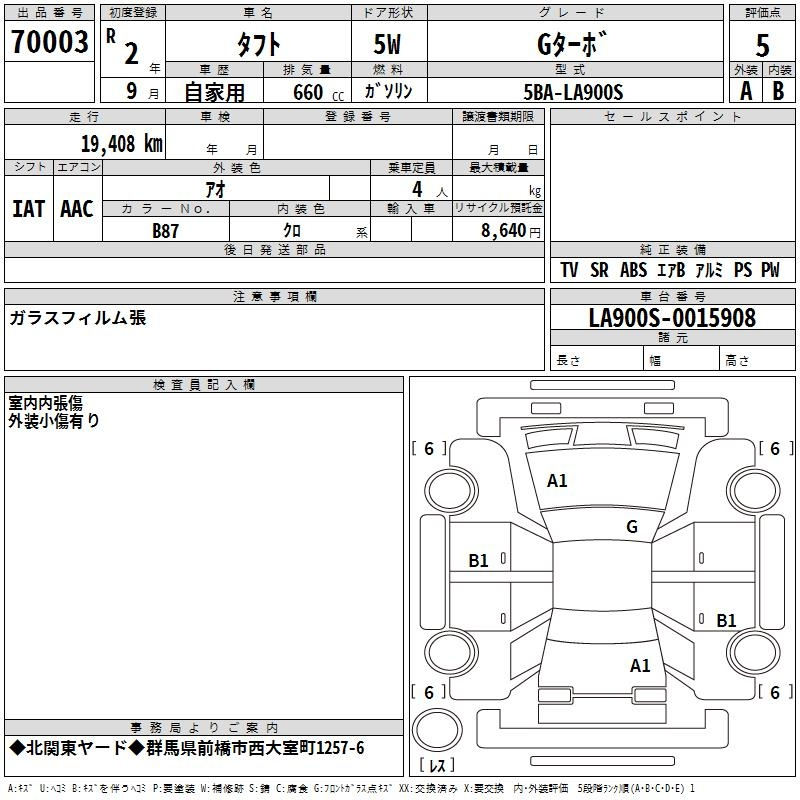 Аукционный лист DAIHATSU TAFT 2020