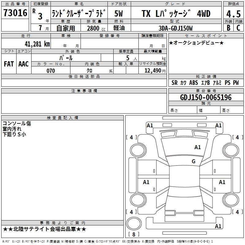 Аукционный лист TOYOTA LAND CRUISER PRADO 2021