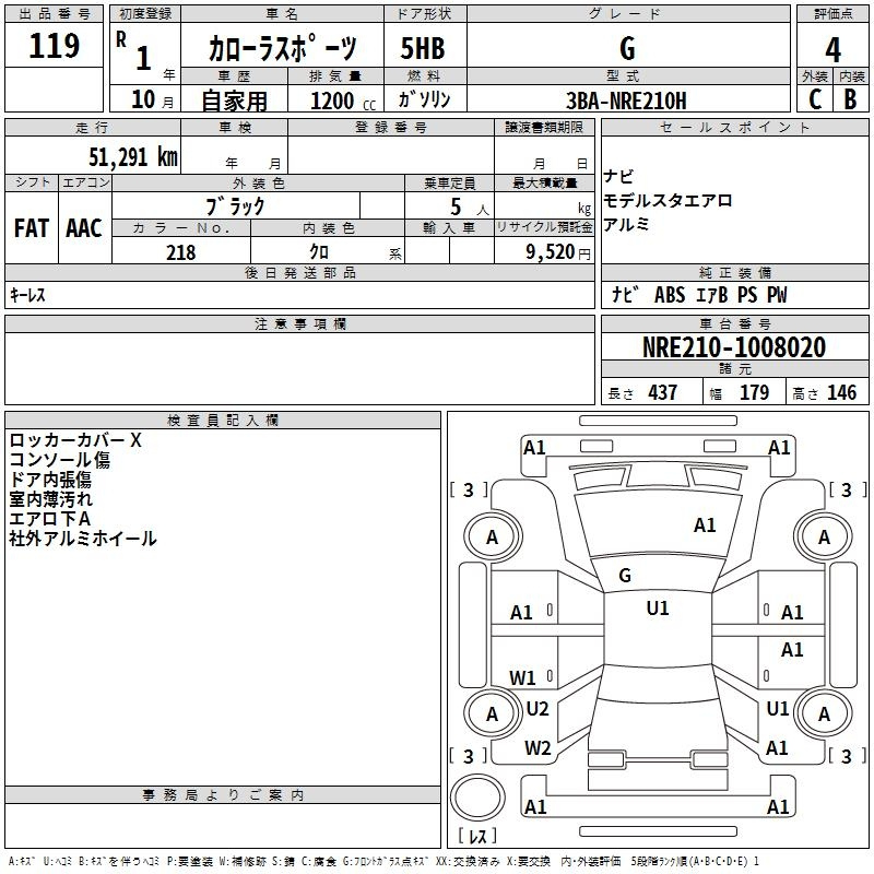 Аукционный лист TOYOTA COROLLA SPORT 2019