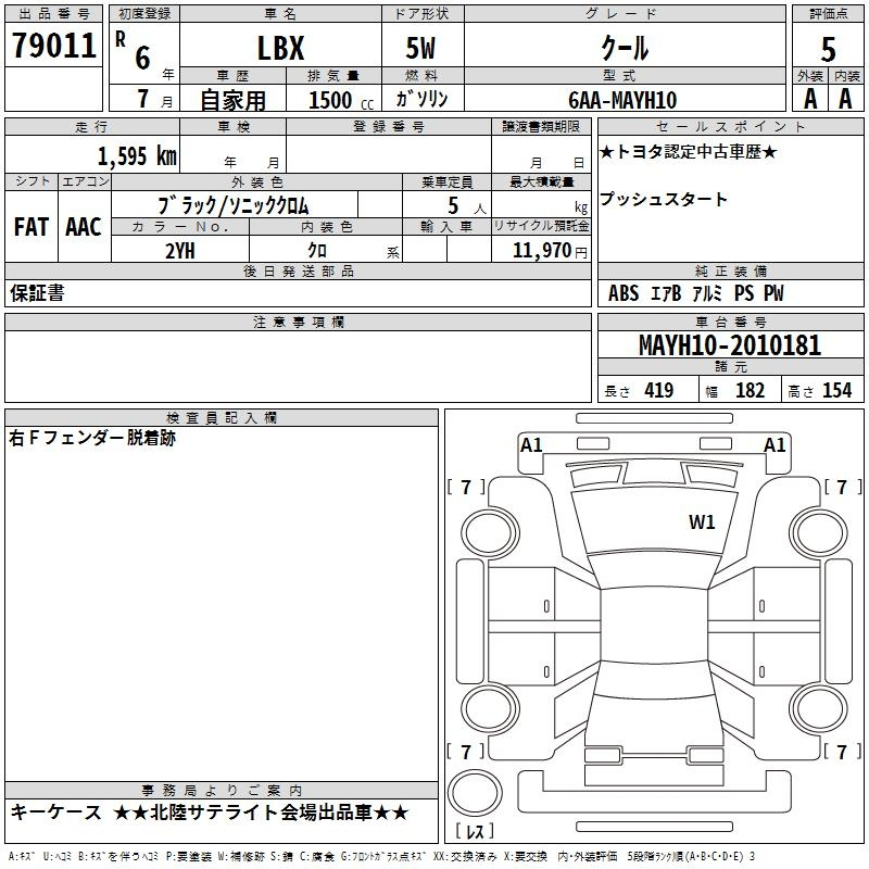 Аукционный лист LEXUS LBX 2024